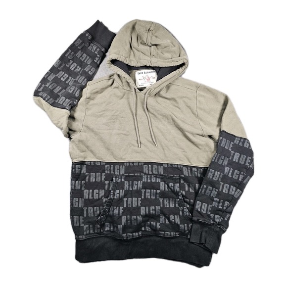True Religion Other - True Religion Hoodie Mens XL Black Green Long Sleeve Logo‎ Colorblock Monogram
